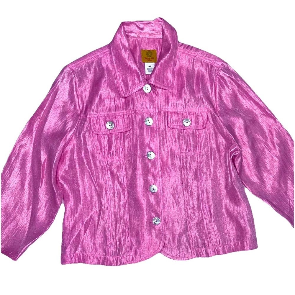Ruby Rd. Petite Women's Shiny Pink Jacket Size 14P - Picture 4 of 12